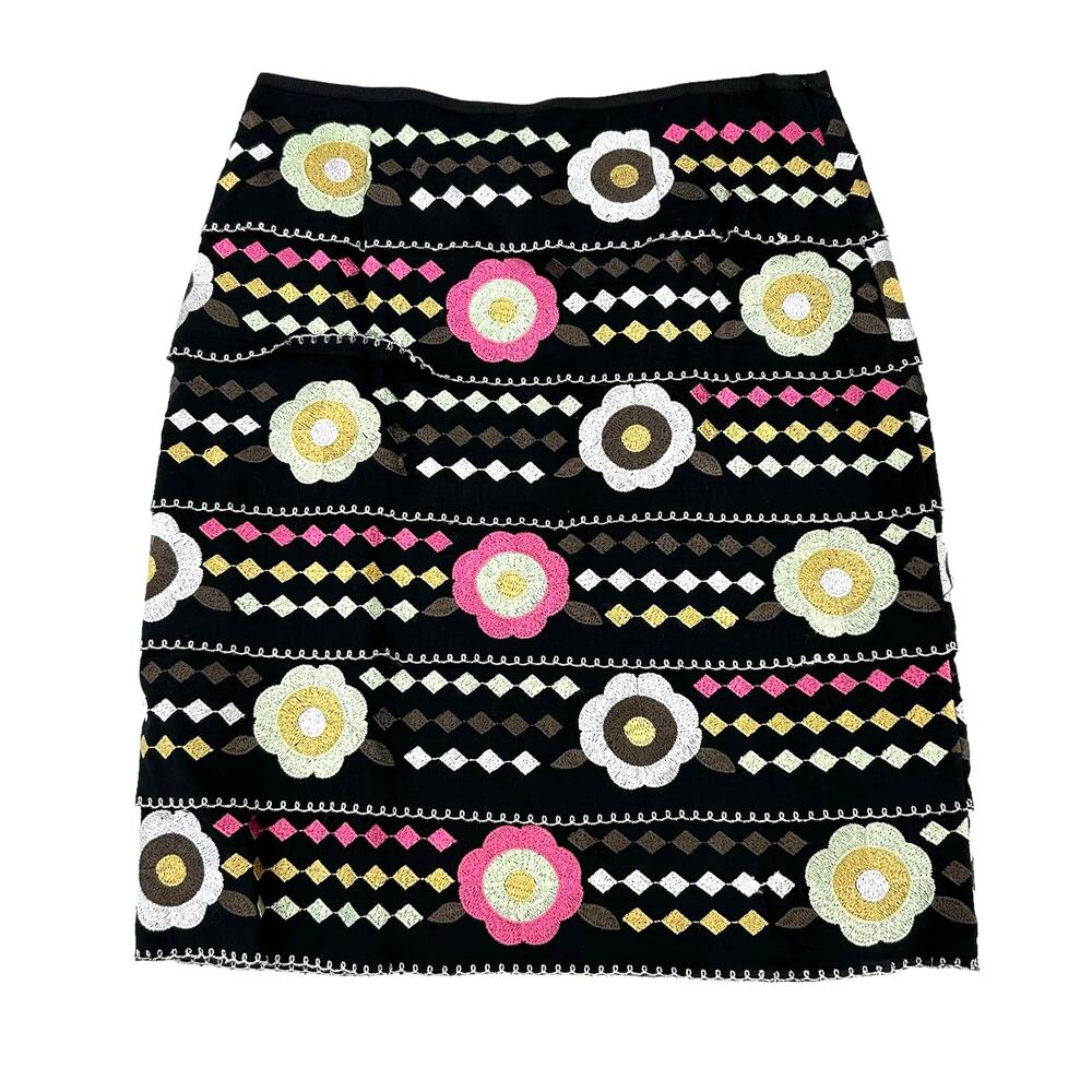Etcetera Black Multicolor Embroidered Floral Print Plated Pencil Skirt 2
